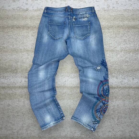 Desigual Embroidered Art Jeans Straight Fit Unique Button Fly